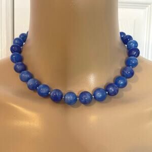 Vintage necklace blue beaded silvertone adjustable length